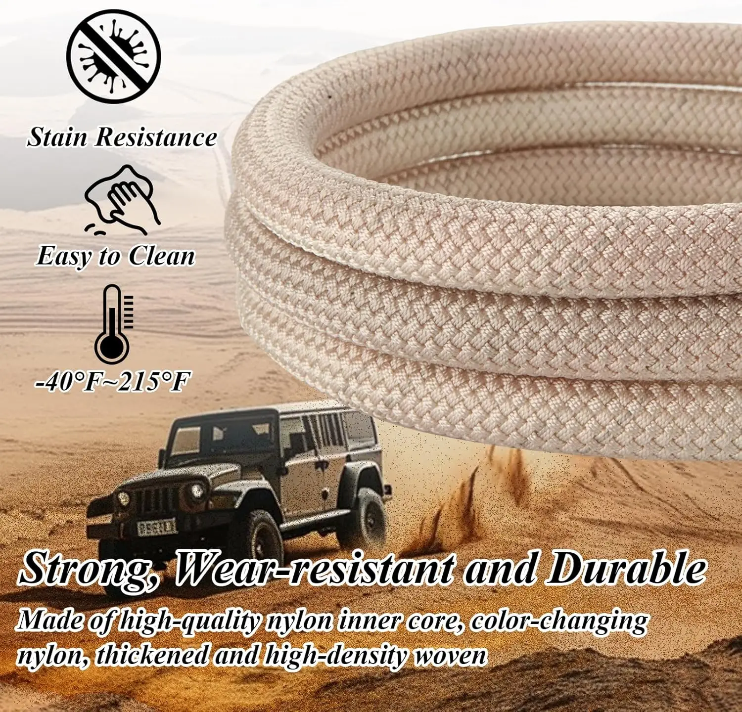 حزام سحب عالي التحمل مقاس 1 × 30 قدمًا مع حلقات وحلقات على شكل حرف D للشاحنات وسيارات الدفع الرباعي ومركبات ATV - سعة 22000 رطلًا