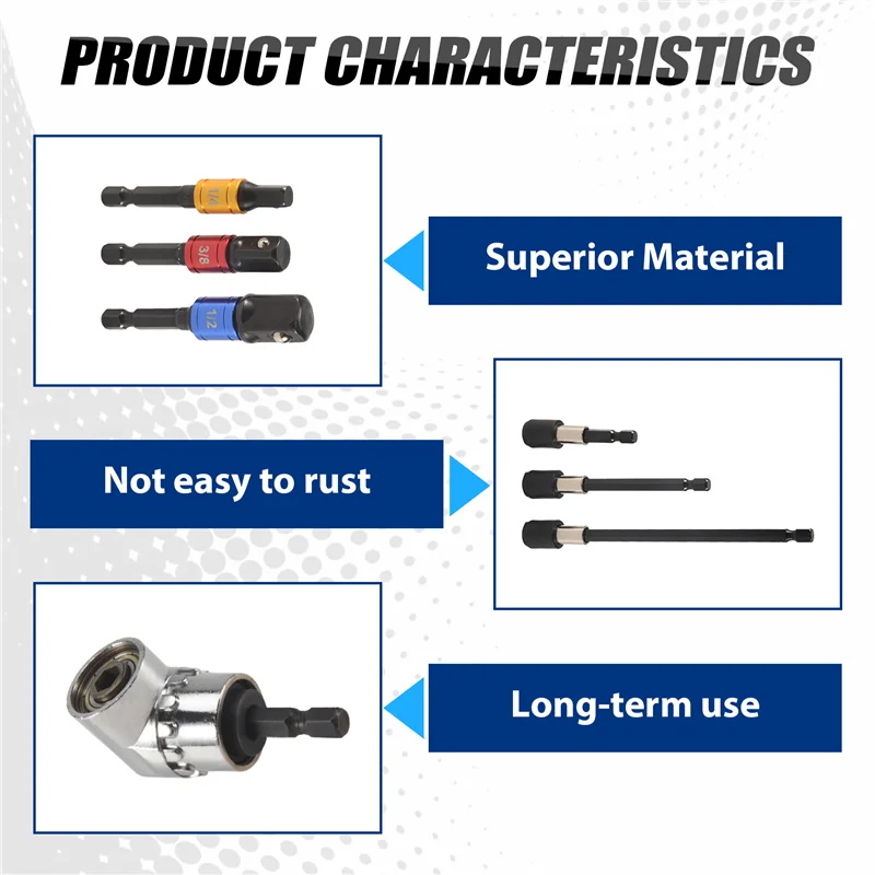 MAKE-Flexible Drill Extension Hex Shank Drill Nut Driver Bit Set, Biegsamer Bohrer, Universal Socket Adapter Set