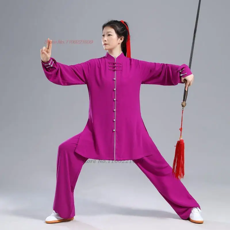 2024 chinese kung fu tai chi martial arts tops+pants set traditional training practice wushu suit casual outdoor sport clothing