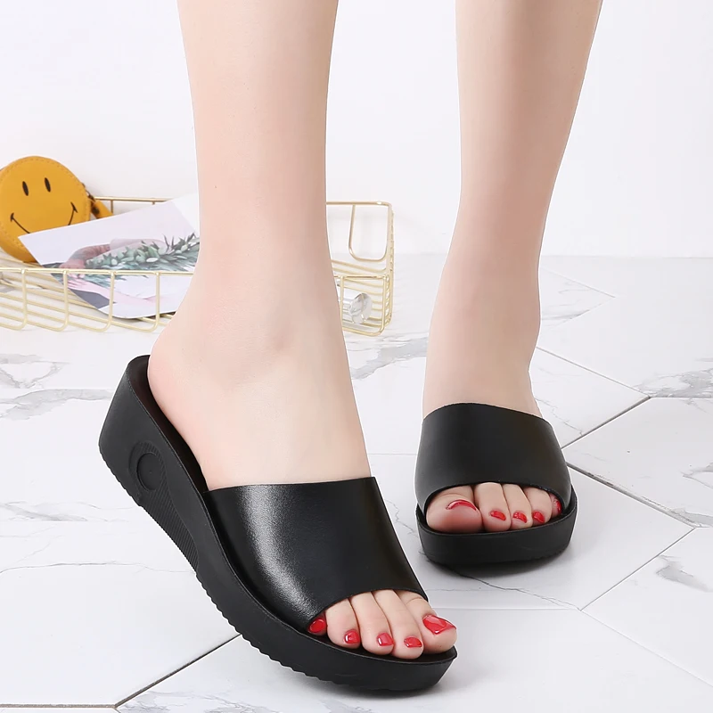 Slippers Women Summer 2023 New Ethnic Style Wedge with Fish Mouth One Word Drag Cake Thick Bottom Women's Shoes