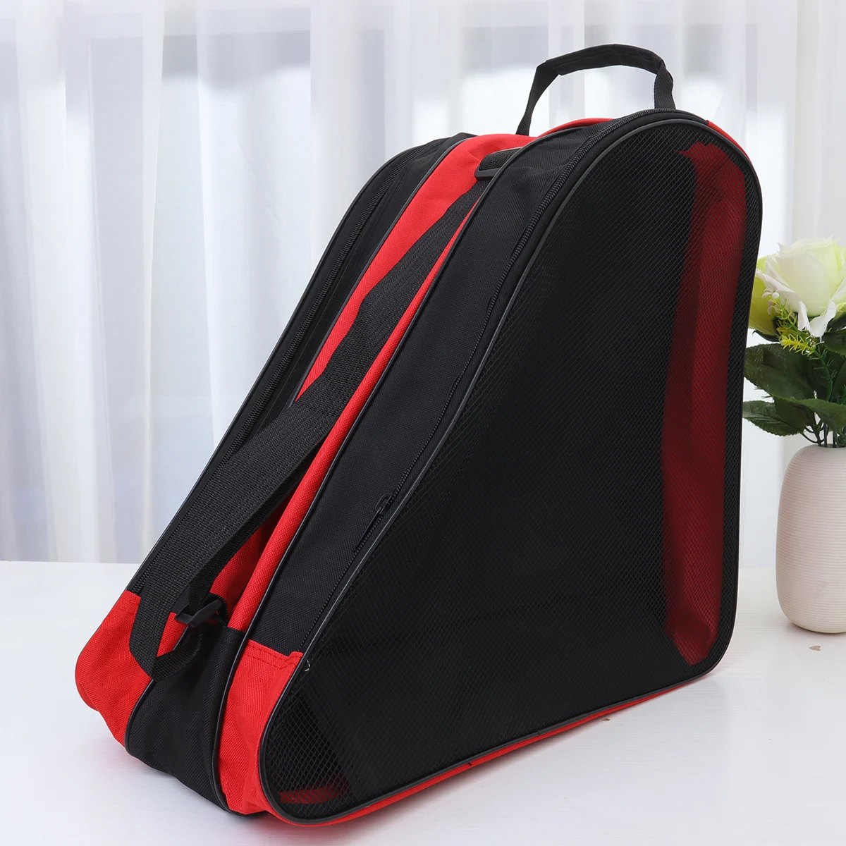 

Thickened Triangle Roller Skating Shoes Storage Bag Heavy Duty Handles Large Capacity Mesh Cloth Tote Pouch For