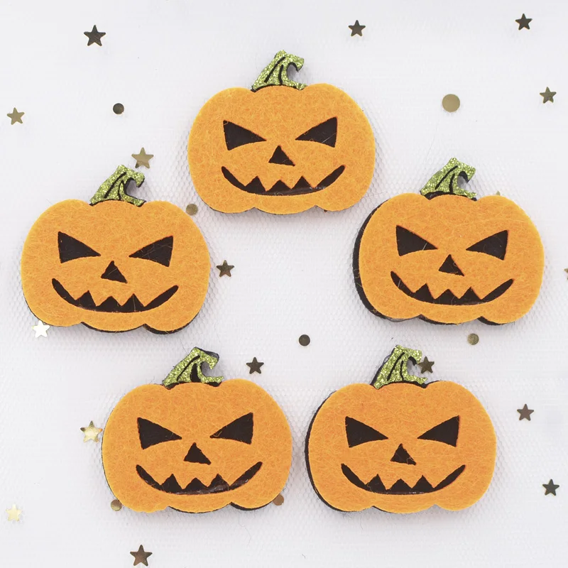 10Pcs Funny Hallowmas Pumpkin Appliques Nonwoven Fabric Padded Patches for DIY Halloween costumes Hats Ornament Accessories