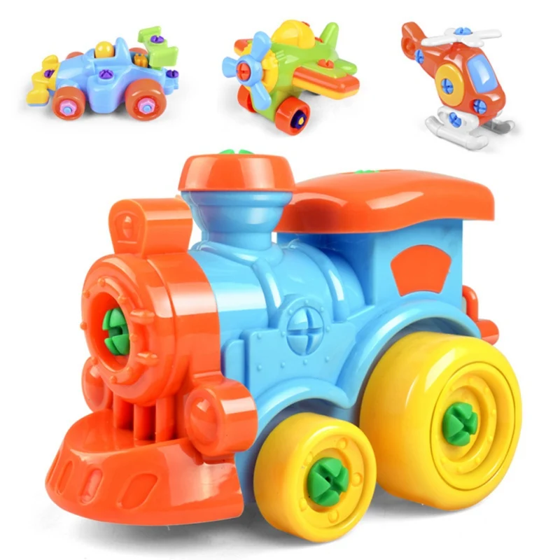 Baby Cartoon Car Toys DIY Disassembling Screwdriver Assembled Toys Children Train Plane Building Blocks Model Tool Kids Gifts