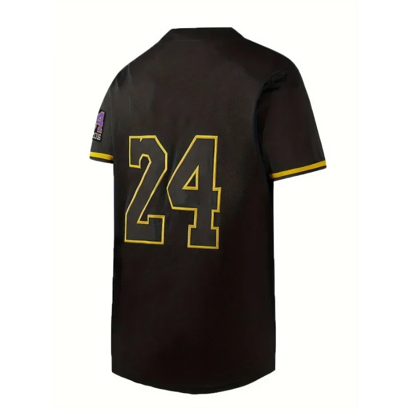 Leyenda de la camiseta de béisbol para hombre # 24 Sudadera cómoda con estampado de moda negra, camisa de manga corta con botones y cuello en V, ropa para hombre