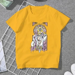 Angewomon Sweet Girls Digimon Adventure Pattern Fun Print T-Shirt Fashion Women Cotton T-shirt Loose Y2K Short Sleeve Top