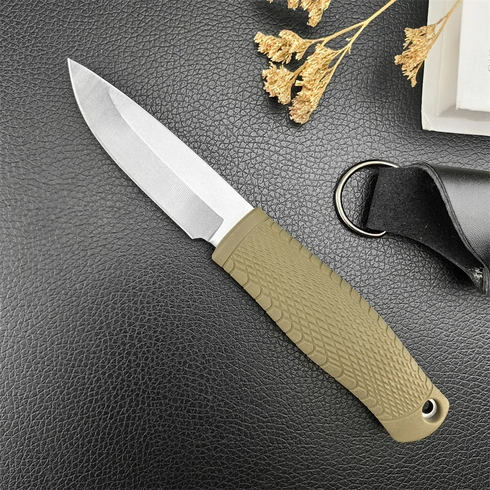 

BM 200 Fixed Blade D2 Blade Rubber Handle EDC Camping Hidden Tang Knife Survival Tactical Multi-Purpose Tool with Leather Sheath