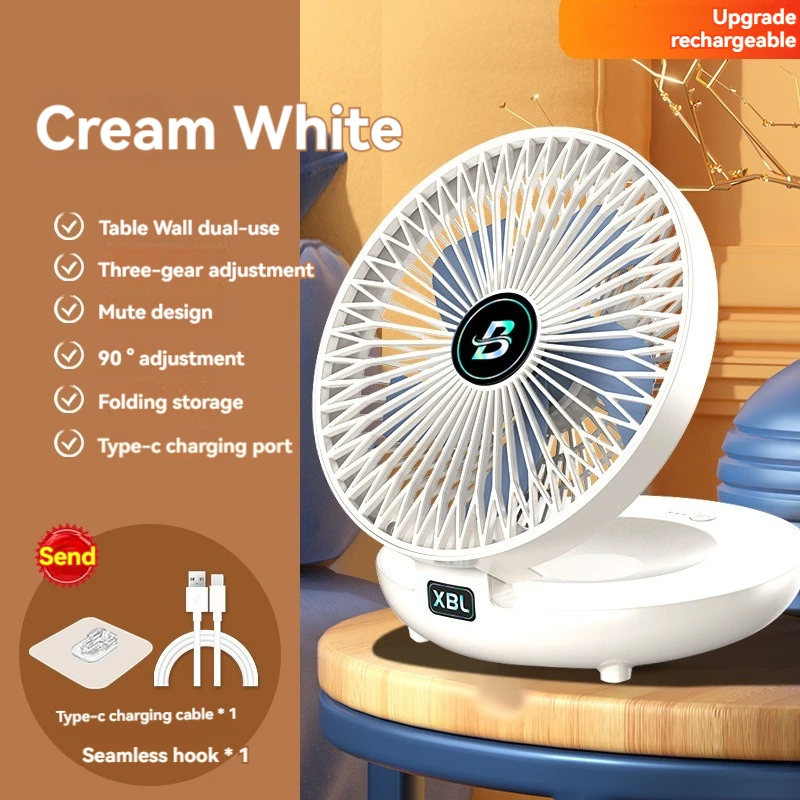 USB small fan charging mini home office desktop silent large wind power fan charging model 12200mah, three levels detachable