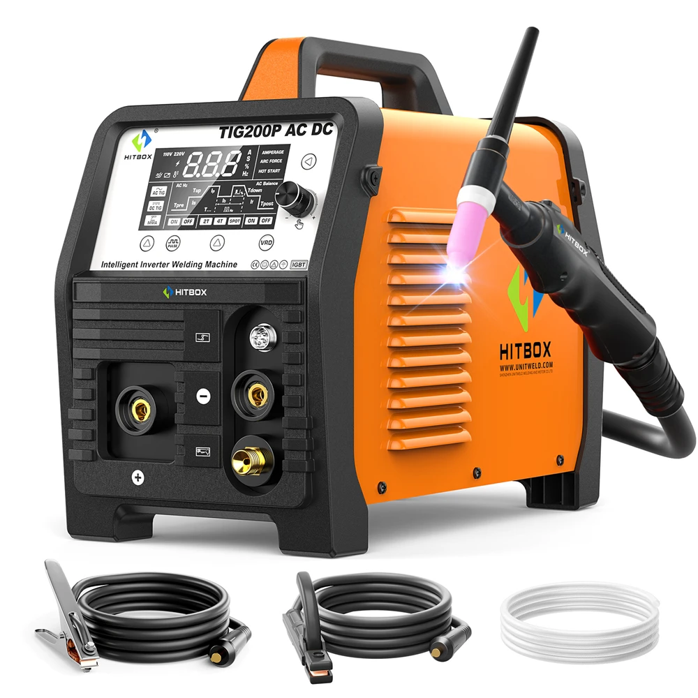 HITBOX TIG200P AC/DC Aluminium-Schweißgerät 220V 200 Ampere Intelligente Inverter-Schweißmaschine MMA/HF TIG 2T/4T Punktschweißen Arc Force Hot Start AC Balance Stick Argon Präziser Digitaler Puls-TIG-Schweißer für Edelstahlblech, Kupfer, Gusseisen – Detail 6
