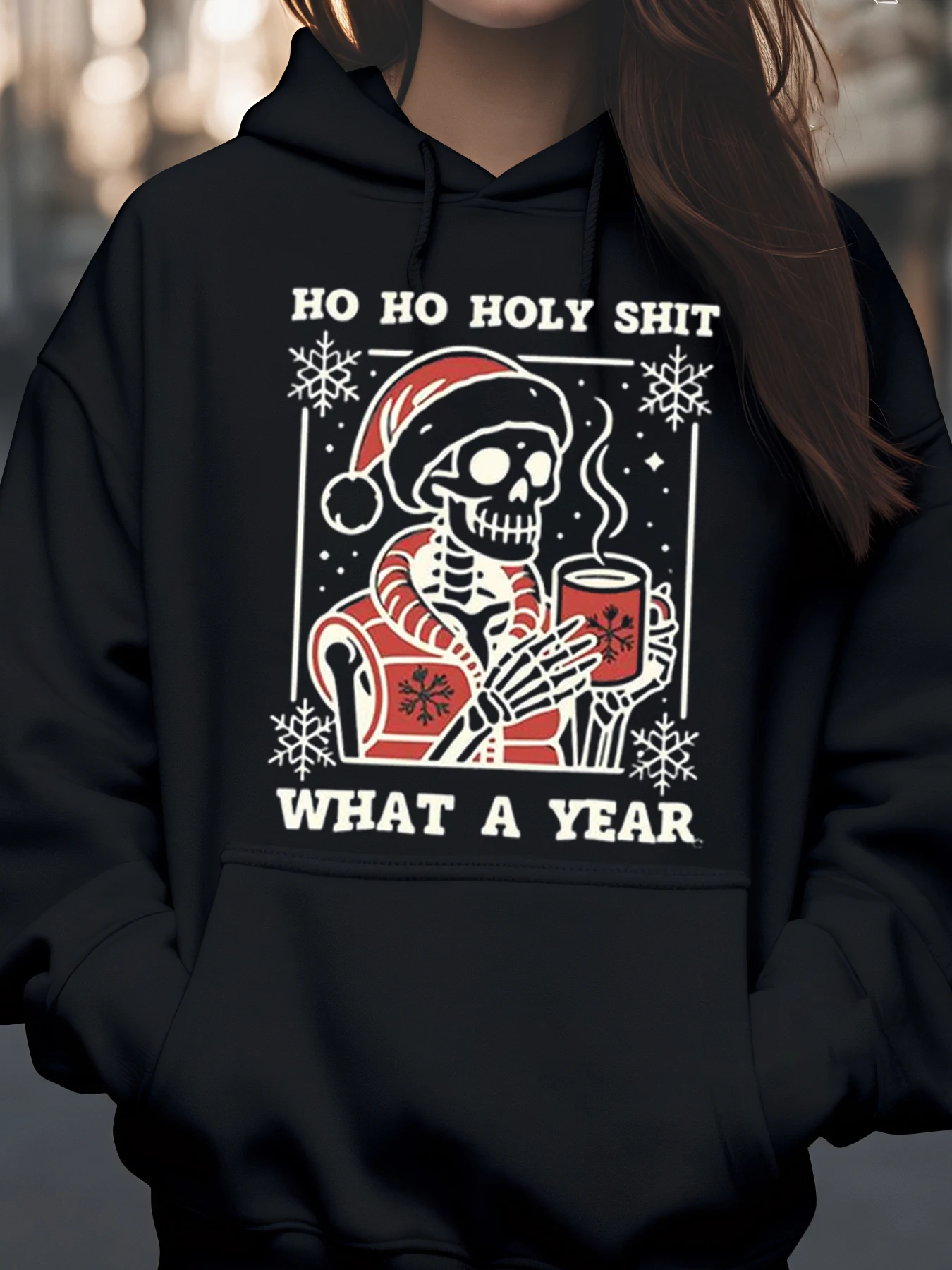 

Рождественский дизайн со скелетом Ho What a Year Праздничная толстовка для праздничной одежды унисекс для взрослых