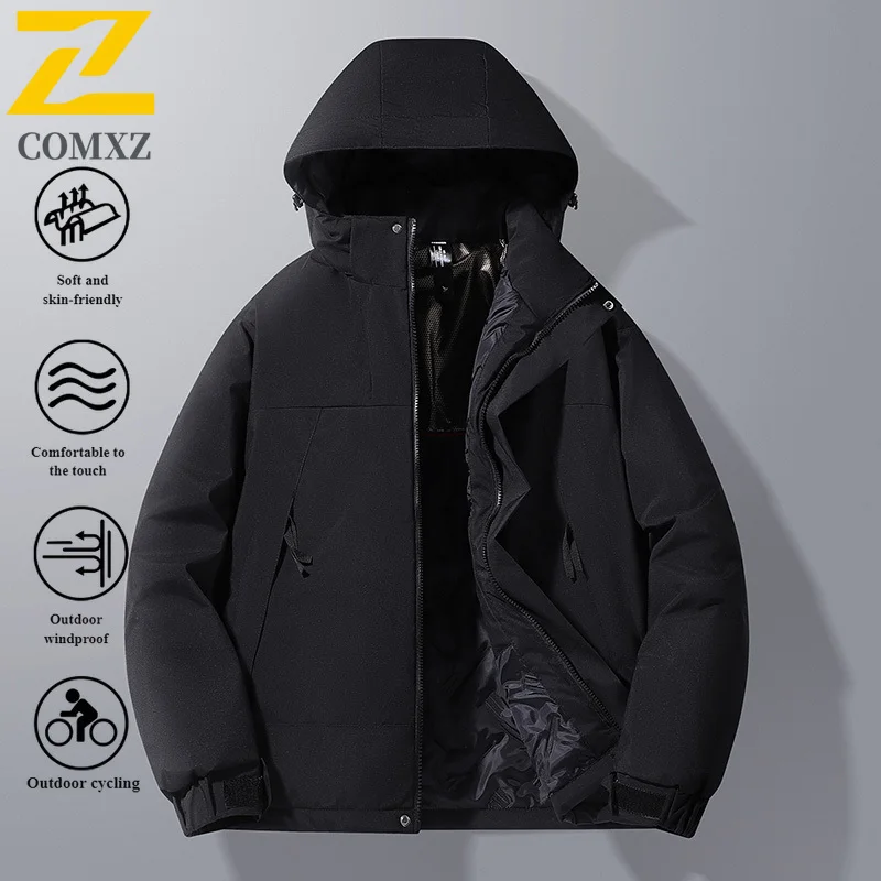 

COMXZ Graphene Heated Windbreaker Men's Hooded Winter Jacket Waterproof Windproof Thermal Outdoor Coat for Camping Fishing 2025
