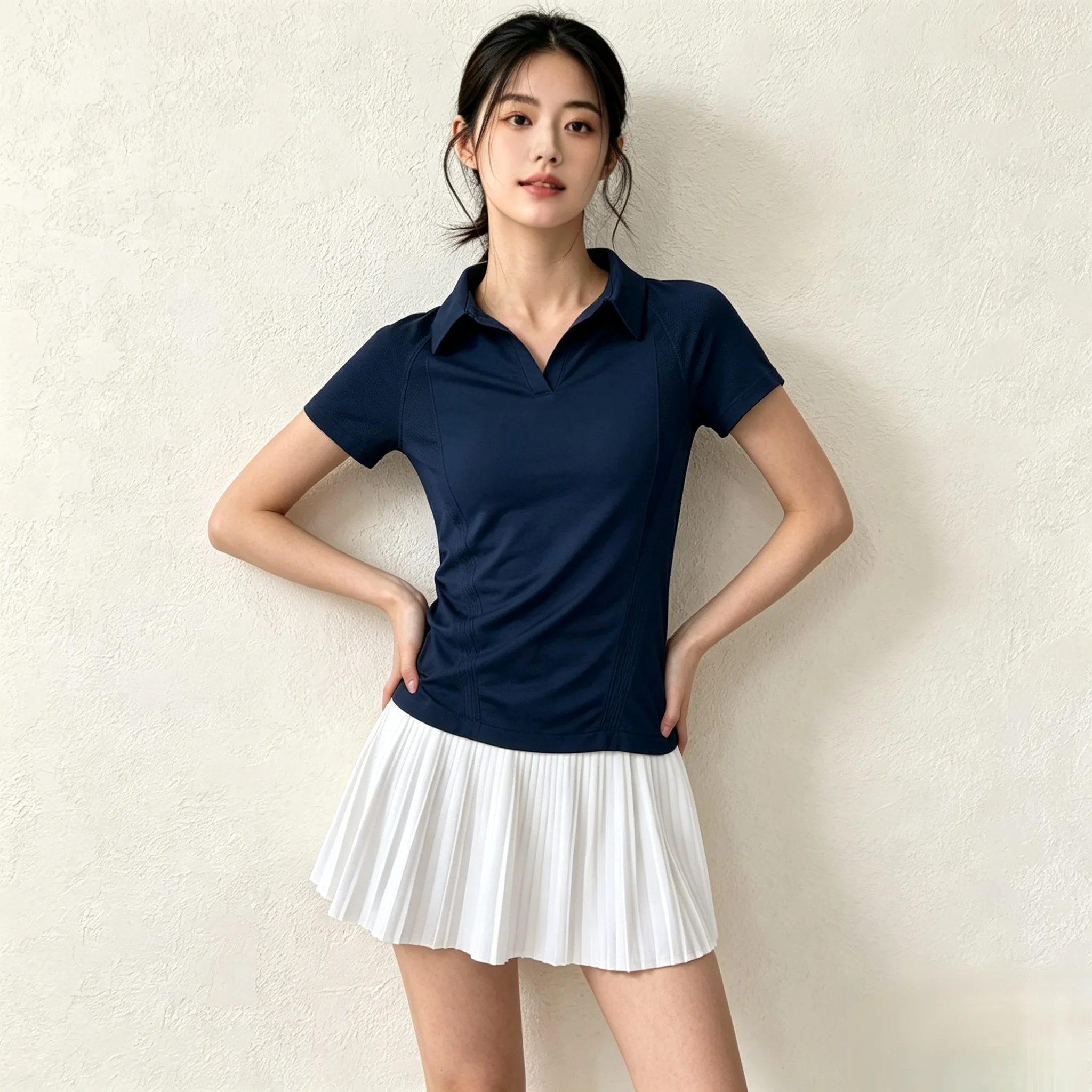 Damen Sommer Poloshirt mit Umlegekragen, schnelltrocknend, atmungsaktiv, Tennis-T-Shirt, für Outdoor-Sport, Pilates, Laufen. – Detail 7