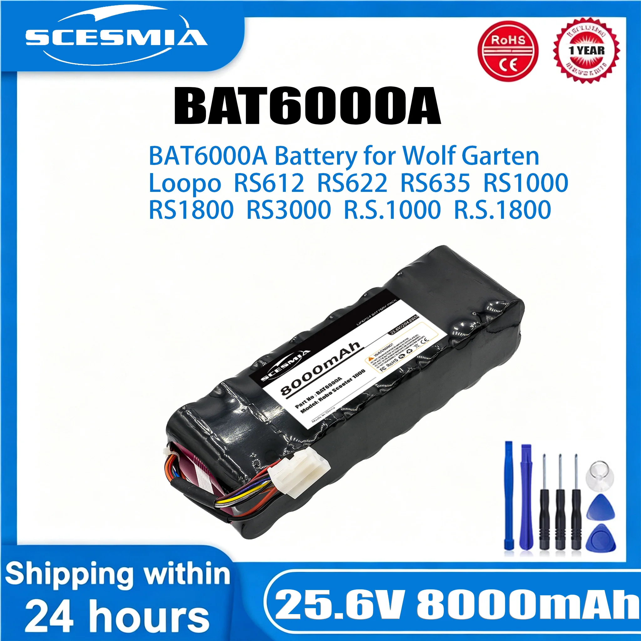 8000mAh Battery for Robomow City MS1000, MS1800,Premium RS612,RS622,RS630,RS635,MC 300,MC 500,TS1800,TS1000,RS615U