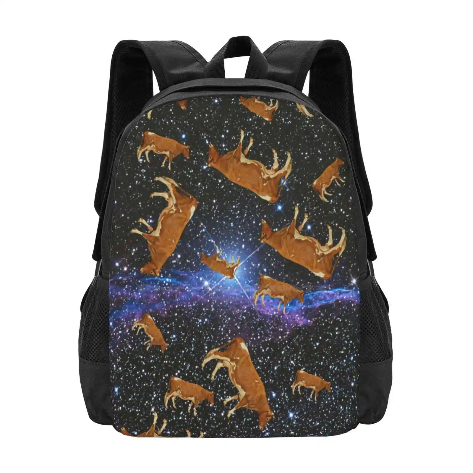 Space Cow In Universe Pattern Design Bagpack School Bags Ufo Abduction Funny Animal Stars Cartoon Cute Cows Spaceship Aliens