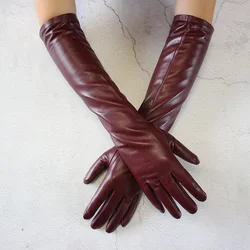 Gants longs en cuir pour femme, couleur peau de mouton, clou de girofle, Section fine sur le coude, Long, doublure en velours, ensemble de bras chauds d'hiver, livraison gratuite