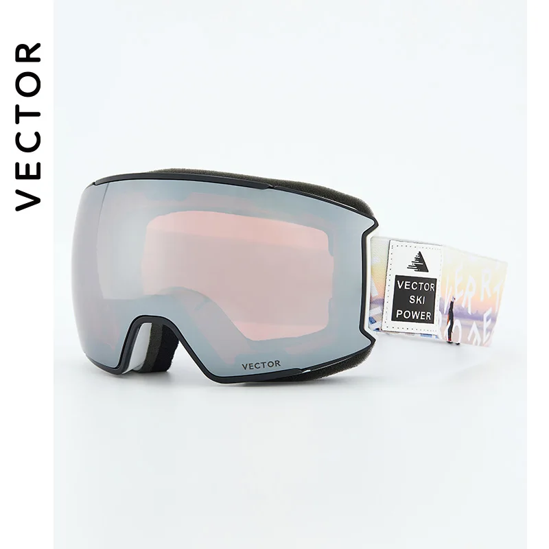 Vector Small Ski Goggles Frame Print Strap for Men Women,Interchangeable Magnetic Lens UV400 Sunglasses Anti-fog Snow Glasses