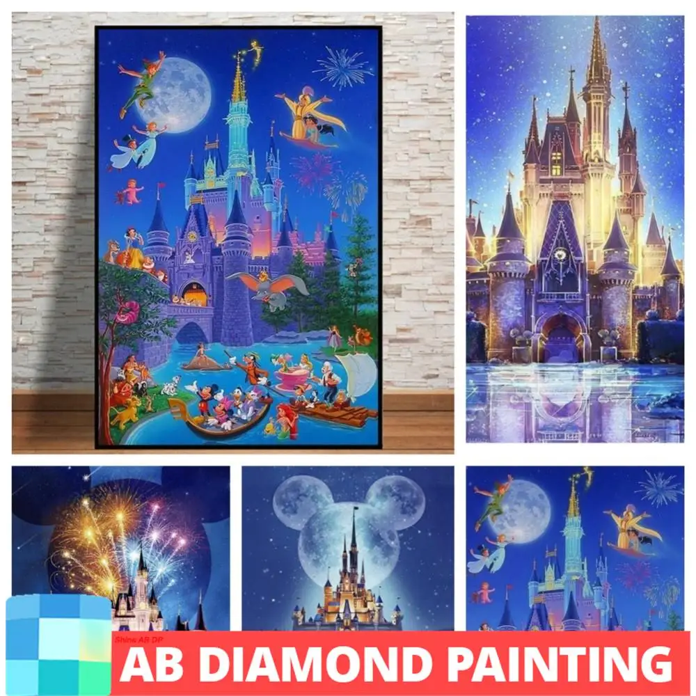 AB Disney Cinderella Castle Diamond Painting Wall Art Disneyland Under The Starry Night Cartoon Mosaic For Home Decor