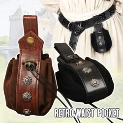 Medieval Drawstring Bag Vintage Coin Purse Retro Hangable Waist Bag Knight Portable PU Leather Pouch Cosplay Fanny Pack Pocket