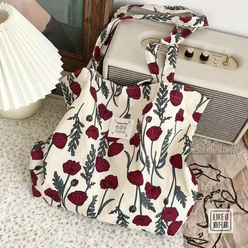 

New Fashion Women Canvas Shoulder Bag Floral Printed Casual Handbag Tote Bag Large Capacity Cotton Reusable Shopping Beach Bag