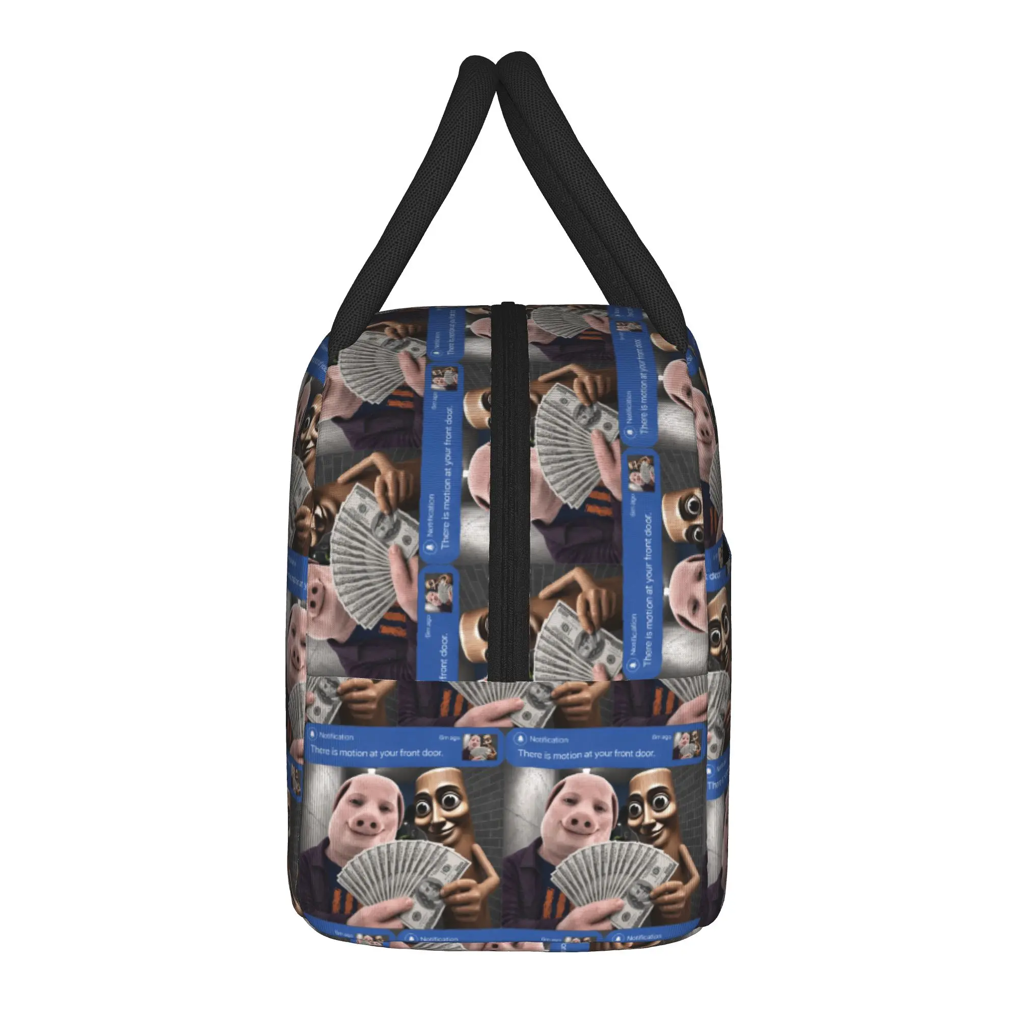 John Pork and Tung Tung Tung Sahur Front Door Motion Lunch Bag School Lunch Box For Child Vintage Print Thermal Tote Handbags