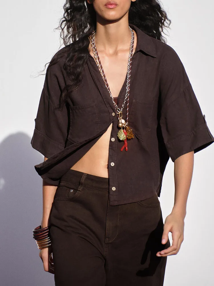 

Sweet Faionable ort Sve Turn-down Collar irt Women's Summer New Arrival Casual Comfortable Loose Fit Color