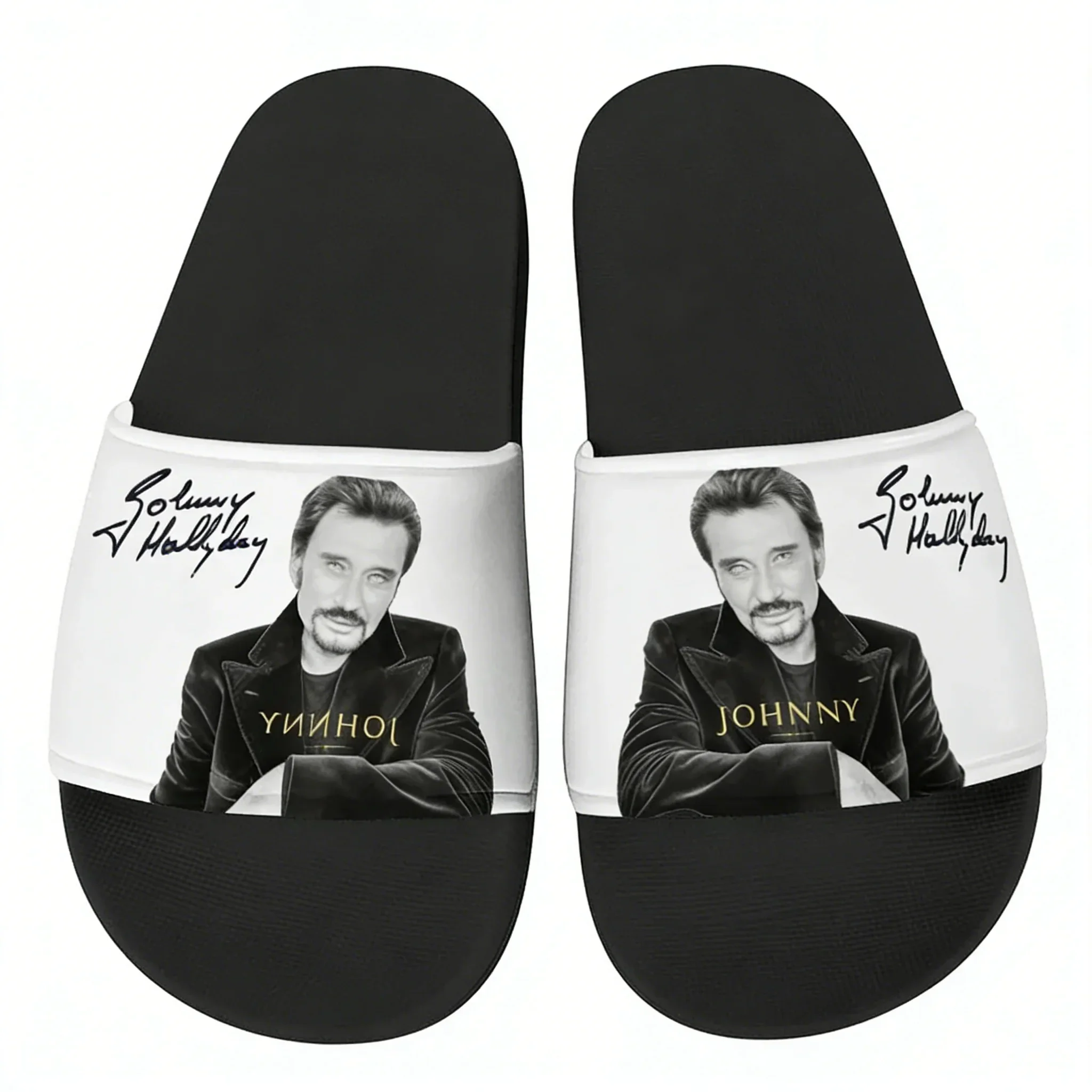Johnny Hallyday Slippers Man Woman Boy Girl Tailor Made Slides Sandals Photo Text Customized Bath Shoes Water Shoe Black