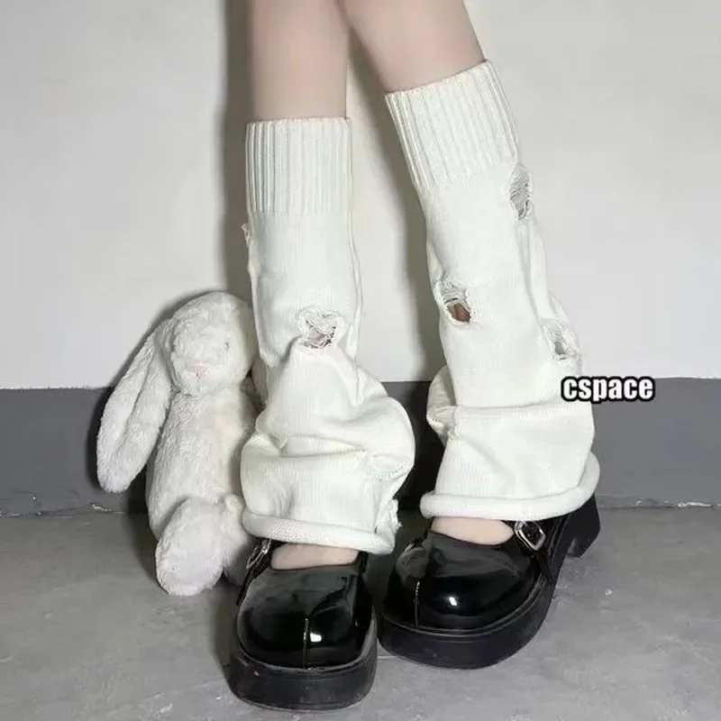 Hot Japanese Lolita Sweet Girls Hole Leg Warmers JK Uniform Bellmouth Wool Ball Knitted Foot Cover Cosplay Women Y2k Long Socks