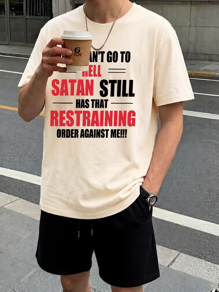 

I Can'T Go To Hell Funny Printed Casual Daily Sweatpants Mens Set Cotton Summer 16 Color Tee Shirts Basics Cool Gym Short Pants