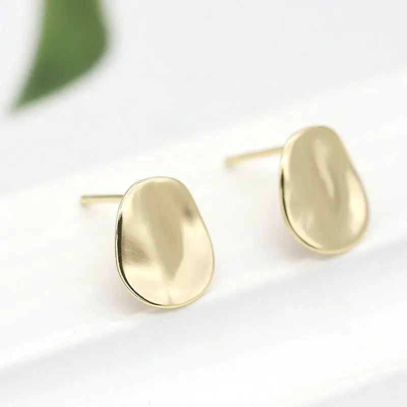 4PCS 11MM 14K Gold Color Brass Irregular Round Stud Earrings High Quality Diy Jewelry Findings Accessories wholesale