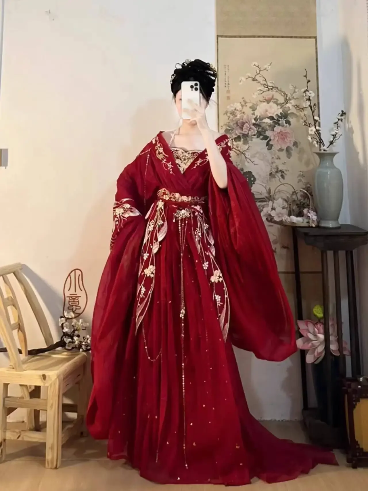 2025 hot Guofeng Goddess Of Flowers Red Heavy Industry Embroidery Trailing New Wei Jin Nan The Northern Dynasties Hanfu Women - view 2
