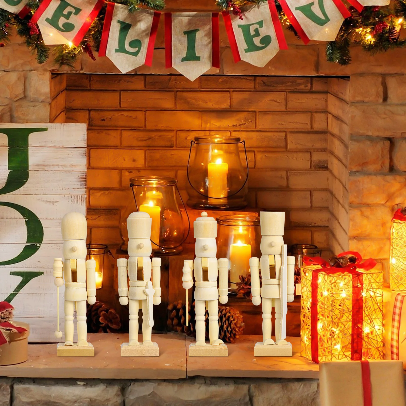 

12Pcs Christmas Nutcracker Wood Ornaments Unpainted DIY Decoration Home Xmas Table Decor Mini Wooden Soldier Gifts