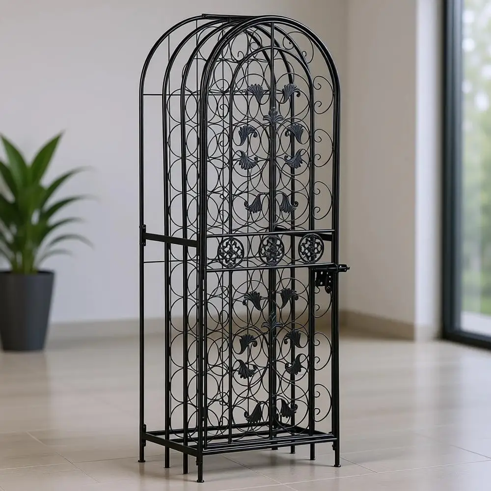 

Черная железная подставка для 45 бутылок вина с запираемым отсеком