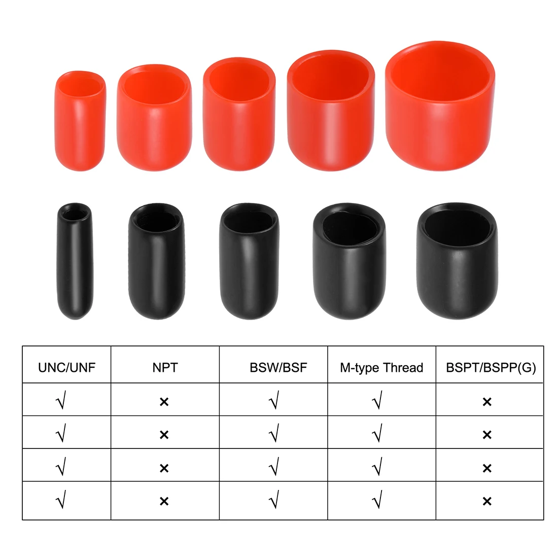 

200Pcs 8-10mm ID Rubber End Caps 15-20mm Height Vinyl Round Tube Bolt Cap Cover Red/Black Screw Thread Protectors for Furniture