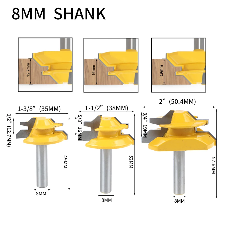 

1pc 8mm shank 45 Degree Lock Miter Router Bit Tenon Milling Cutter Woodworking Tool For Wood Tools Carbide Alloy