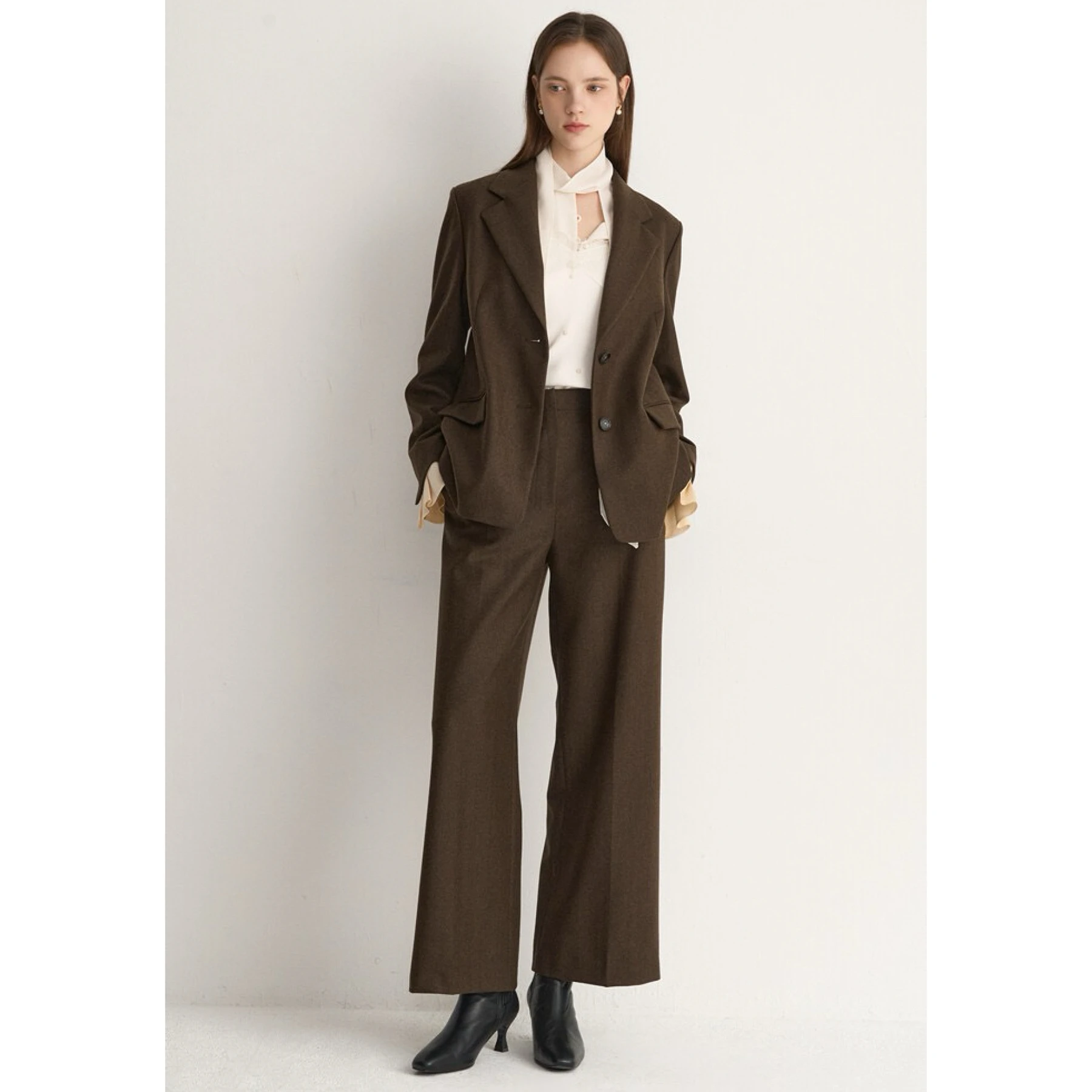 

Кожаный сыр MIN25, осенний универсальный лоскутный шерстяной костюм, комплект из джата и брюк, женская повседневная модная верхняя одежда