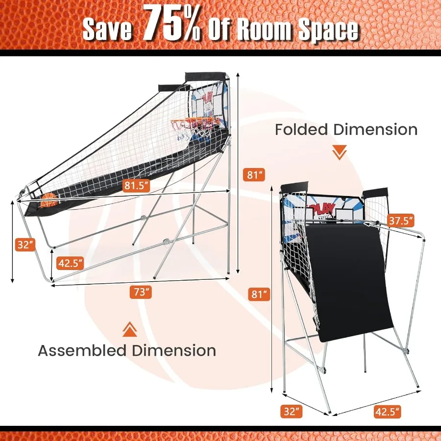 لعبة كرة السلة المزدوجة القابلة للطي، طوق كرة السلة الإلكتروني مع لوحة النتائج LCD لميز الاستخدام الداخلي والخارجي 8 #3