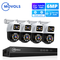 Movols 6MP POE Security Camera System Dual Lens PTZ Two Way Audio POE Surveillance System 16CH NVR Waterproof Surveillance Kit