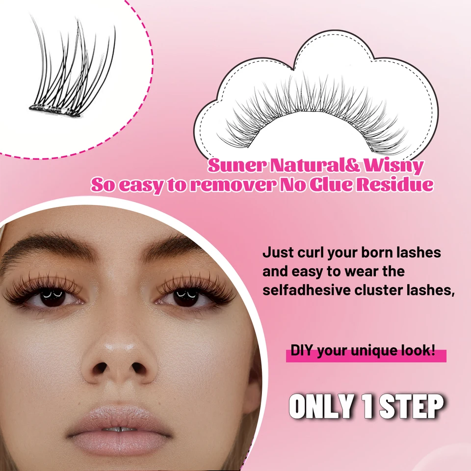 Clústeres de pestañas autoadhesivos, pestañas postizas de 11-12 mm Naturales estilo Manga, pestañas de clúster reutilizables sin pegamento, pestañas preadhesivas C-Curl de aspecto natural, ultradelgadas y ligeras, fáciles para principiantes (sin residuos, duraderas) 3