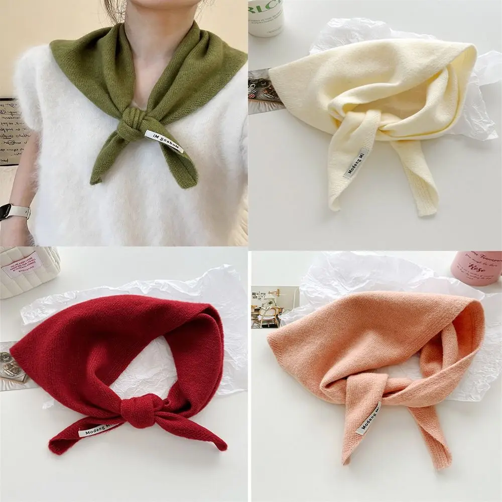 Korean Style Wool Knitted Triangular Scarf Multi-functional Warm Triangle Knit Scarves Headscarf Shawl Women