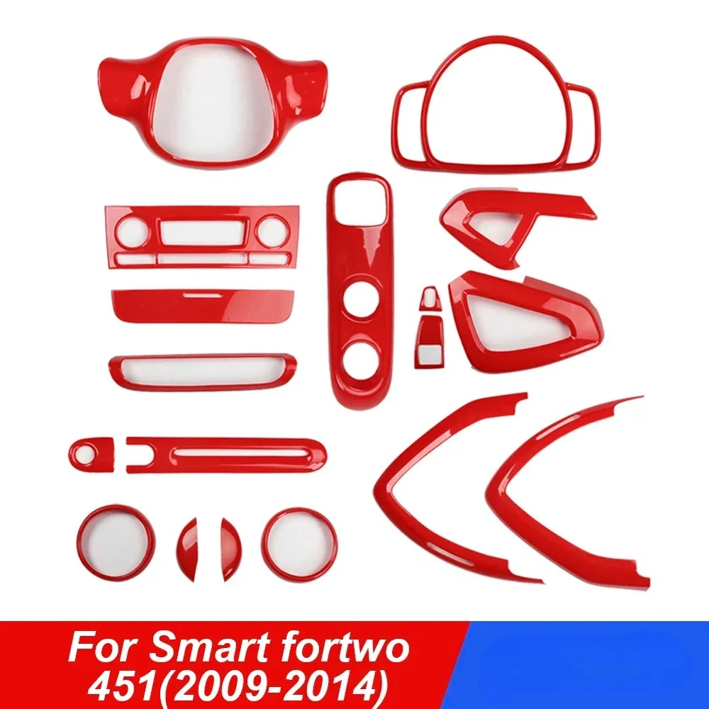 Car Interior Decor Cover Red Gear Door Handle Steering Wheel Cover Shell Modification For Old Smart 451 Fortwo Auto Accessories