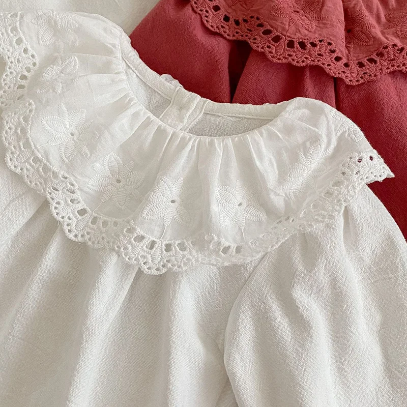 Newborn Kids Baby Girls Long Sleeve Spring Autumn Sweet Princess Rompers Infant Kids Baby Girls Lace Collar Rompers Clothes