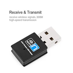 Wireless Mini USB Wifi Adapter 802.11N 300/150Mbps USB2.0 Receiver for Notebook PC Windows 7 8 10 11