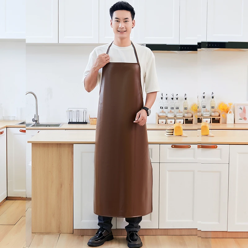 Waterproof Lengthened PU Apron For Household Kitchen Adults Oil Proof Female Cafeteria Aquatic Men's Work Clothes