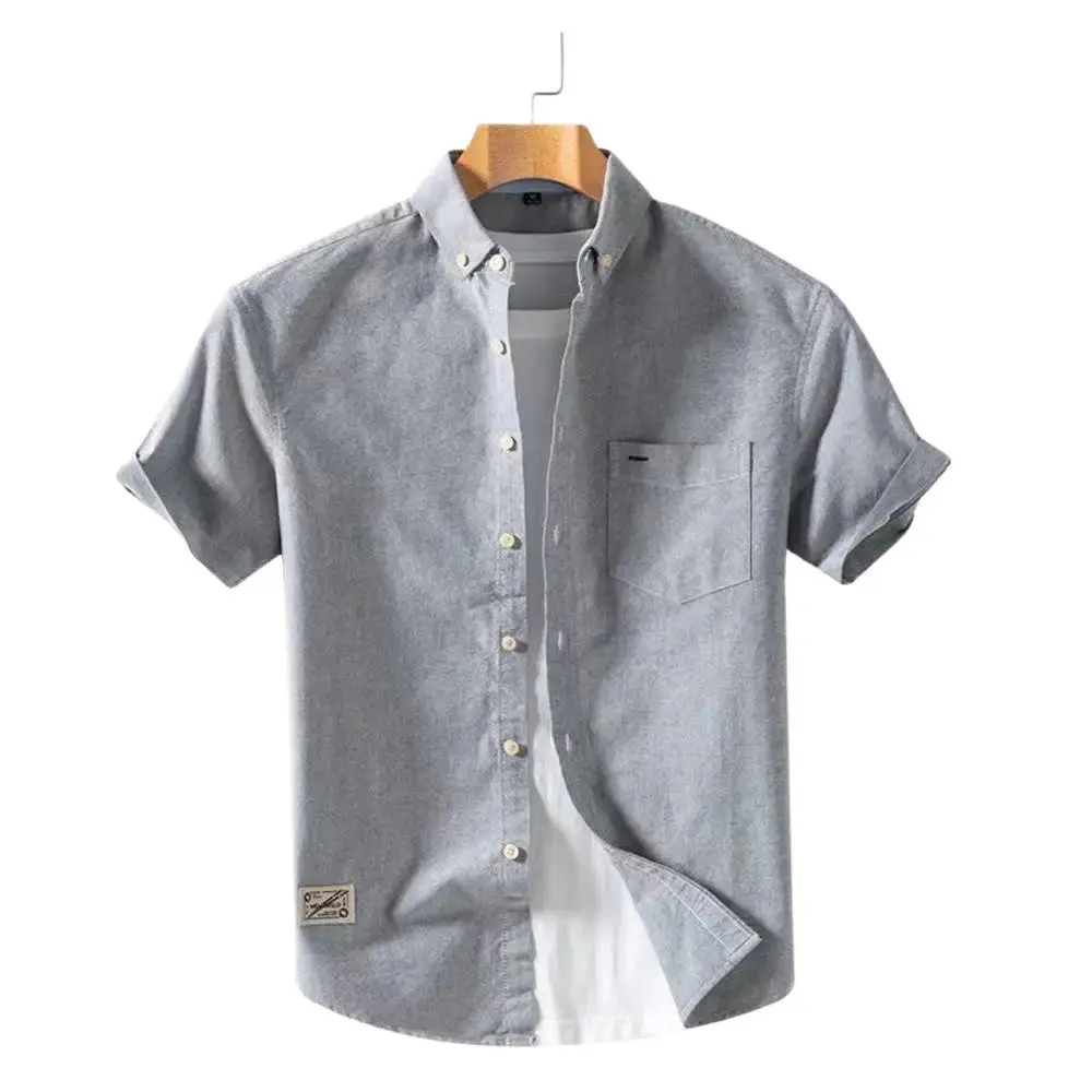 2023 New Spring Summer 100% Cotton Denim Shirt Men's Short Sleeves Style Daily Fashion Casual Loose Clothing White Grey Blue Top