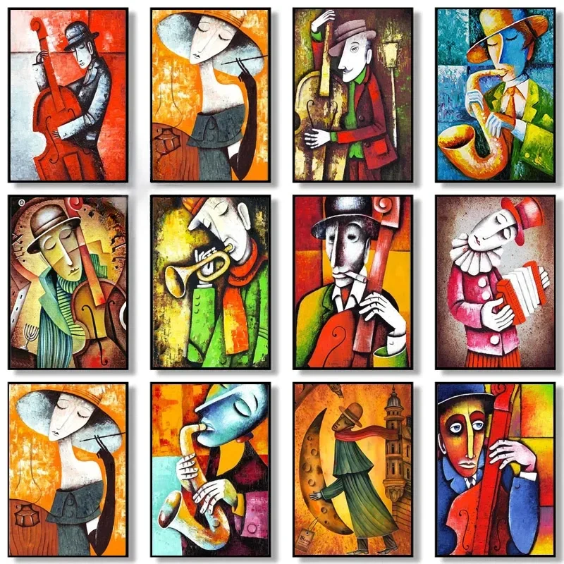 Obra de arte abstracta de Picasso para hombre, instrumento Musical, saxofón, violonchelo, póster artístico, pintura en lienzo, imagen impresa para pared, decoración del hogar