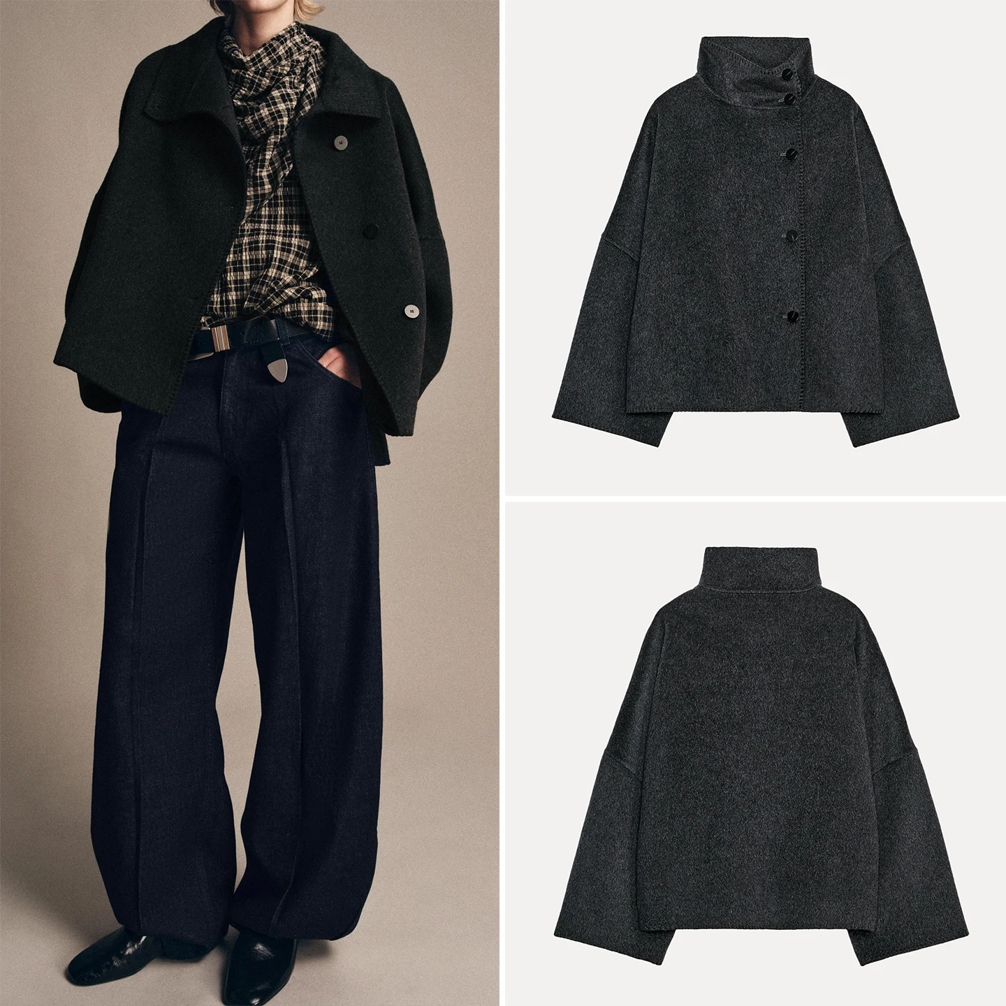 

Faionable High Collar Long Sve Women's Coat Ele Aosphere Commute Sle Pure E-commerce Exclusive 2025 Autumn New A...