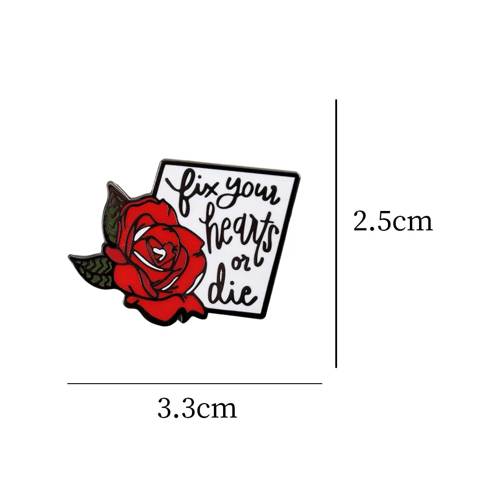 Fix Your Hearts Or Die Enamel Pin Red Rose Metal Badge Twin Peaks Fans Gift