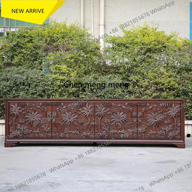 Retro and old, TV cabinet, villa rural pastoral landscape painting engraved audio-visual cabinet high-end