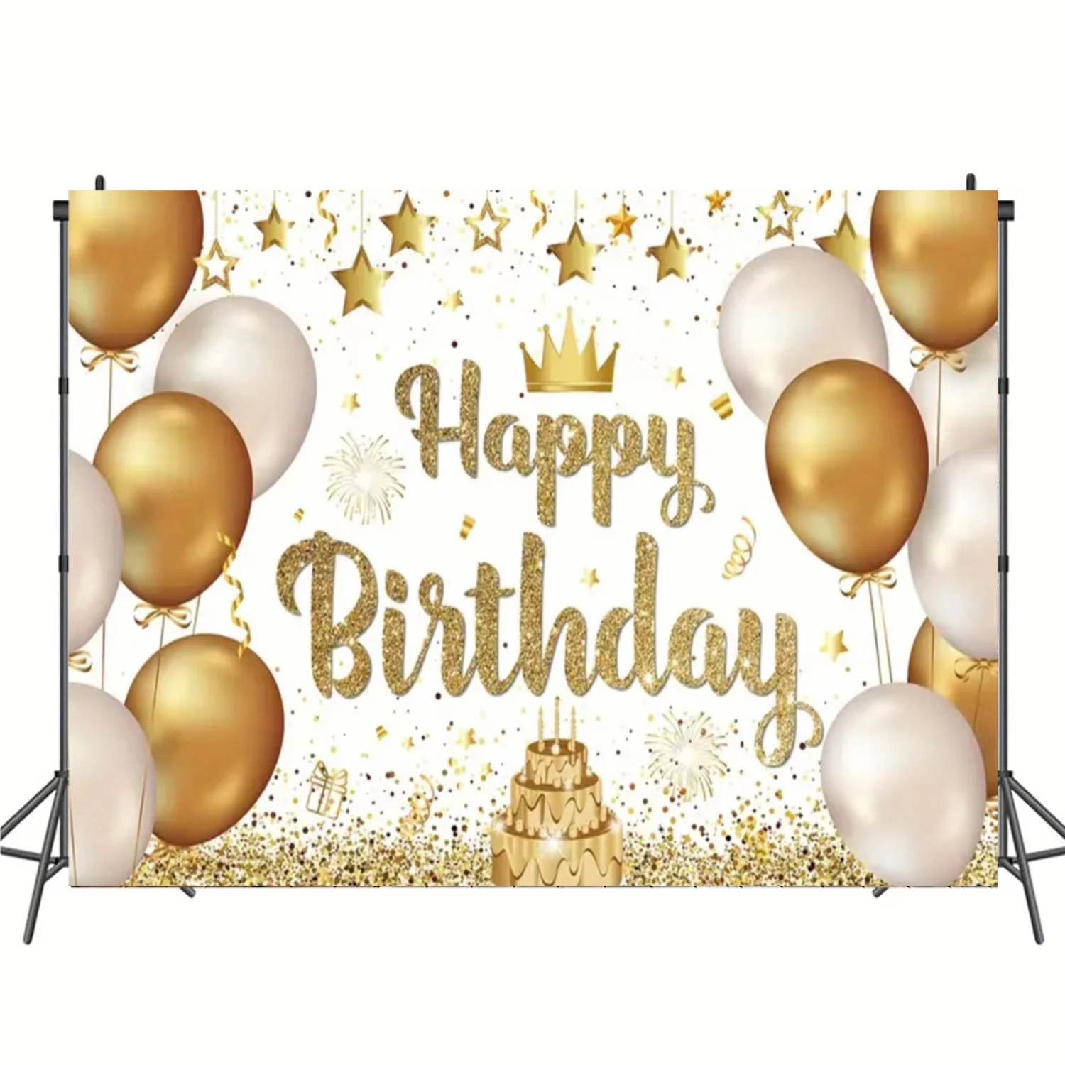 Gold Glitter Blue Birthday Party Background Balloon Star Stand Banner Poster Background  Theme Party Decoration Supplies Gi