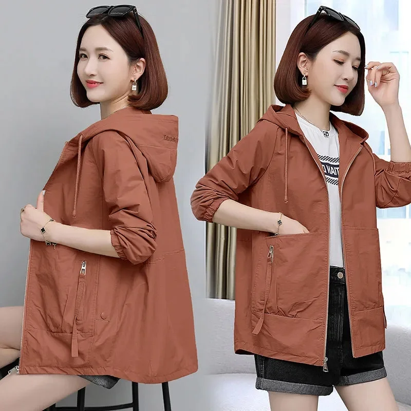 2024 NEW Autumn Women\'s Jacket Windbreaker Female Hooded Casual Basic coat Loose Jackets Outerwear