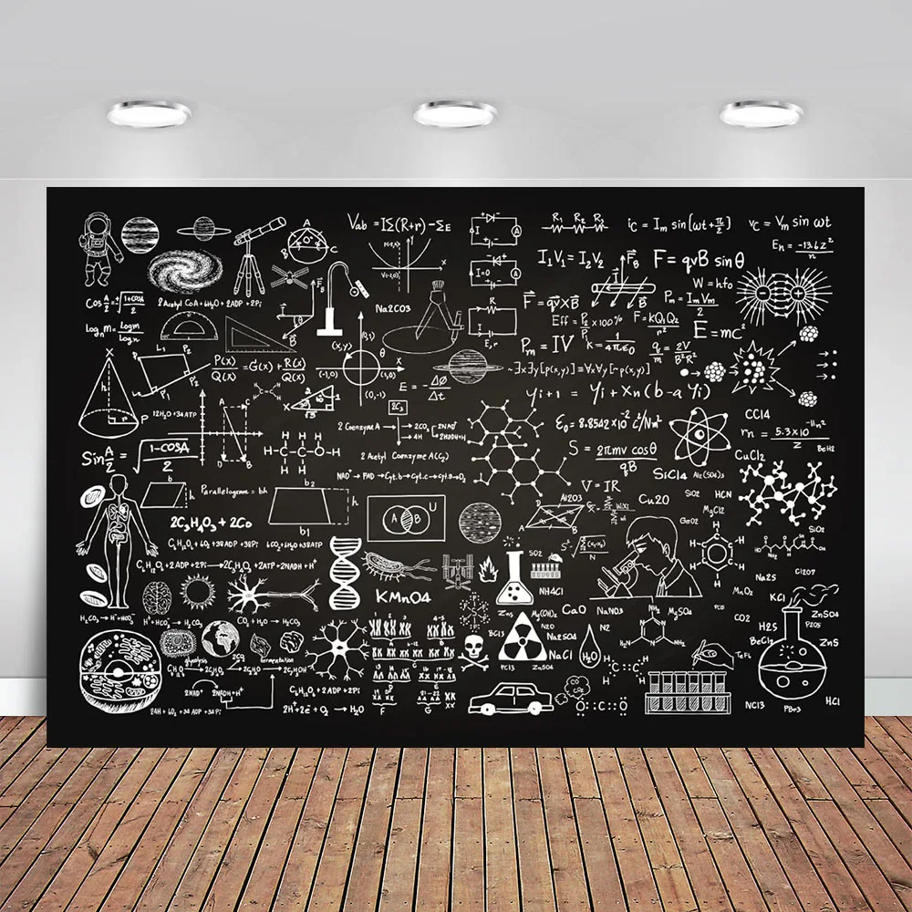 

Science Classroom Blackboard Backdrop Chemistry Math Geometry Physics Handwritten Chalkboard Background Online Teaching Banner